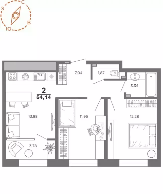 2-комнатная квартира: Рязань, Театральный район (54.14 м) - Фото 0