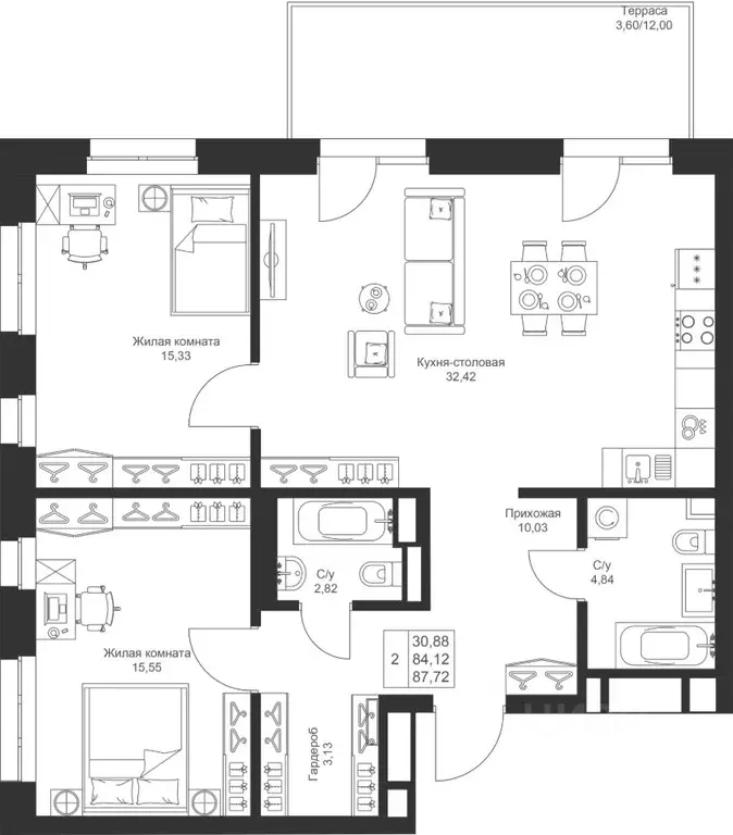 2-к кв. Татарстан, Лаишевский район, Столбищенское с/пос, с. Усады ул. ... - Фото 1