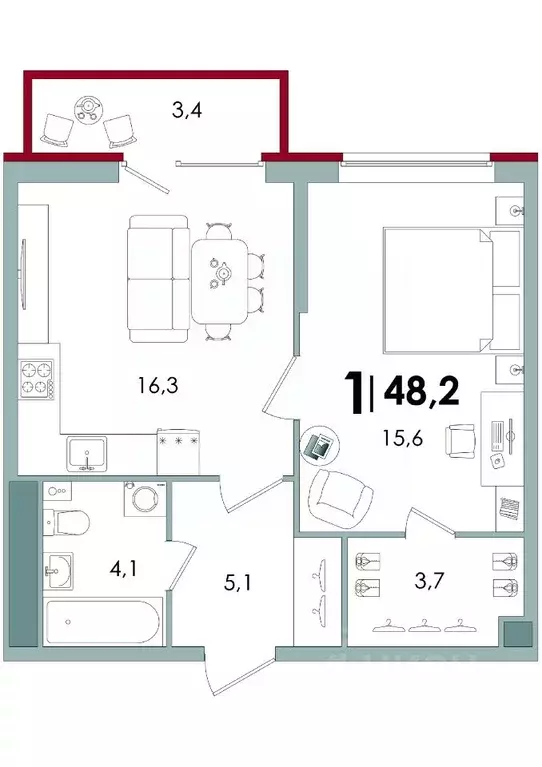 1-к кв. Тверская область, Тверь Южный мкр,  (48.2 м) - Фото 0