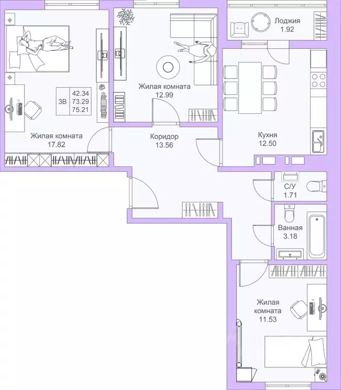 3-к кв. Татарстан, Казань ул. Александра Курынова, 5к3 (74.8 м) - Фото 0