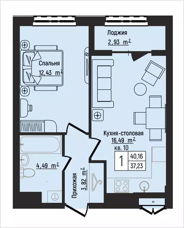1-комнатная квартира: Нижний Новгород, Литературная улица, 5 (40.16 м) - Фото 1