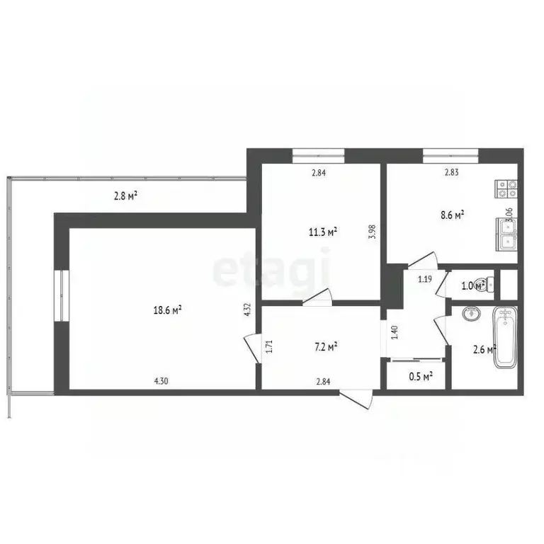 2-к кв. Томская область, Северск ул. Калинина, 86 (49.8 м) - Фото 2