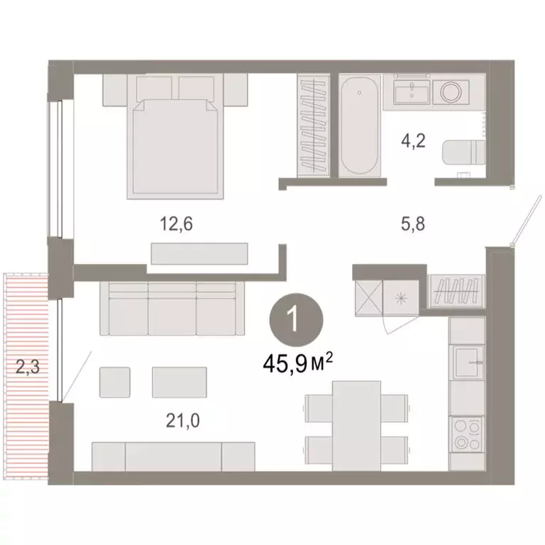 1-комнатная квартира: Тюмень, микрорайон ДОК, ЖК Октябрьский на Туре ... - Фото 1