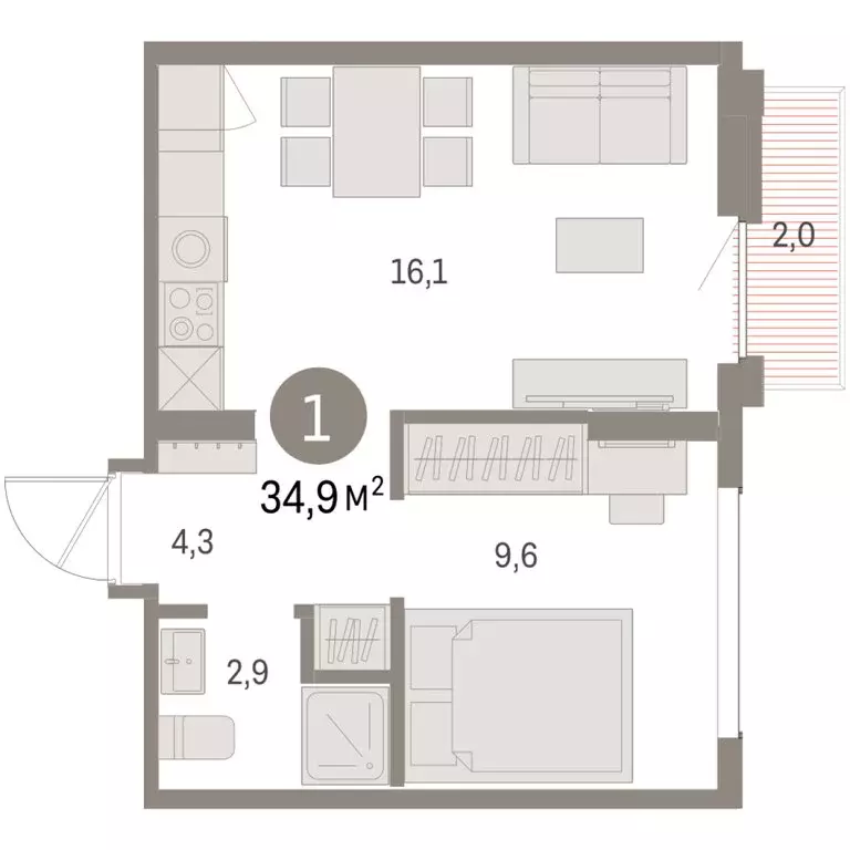1-комнатная квартира: Екатеринбург, микрорайон Академический, 19-й ... - Фото 1