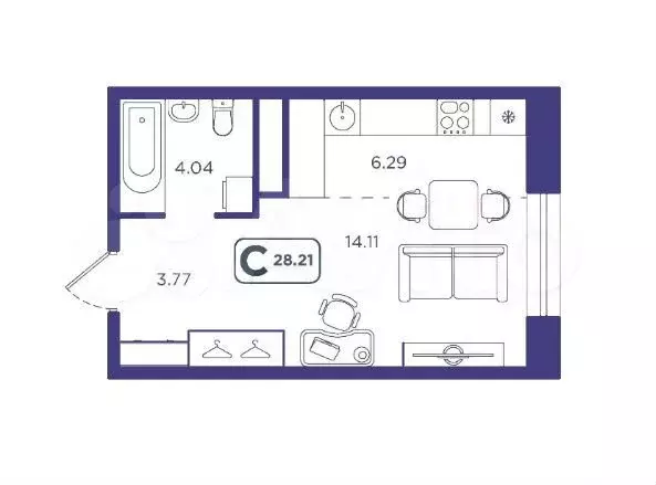 Квартира-студия, 28,2м, 8/10эт. - Фото 1