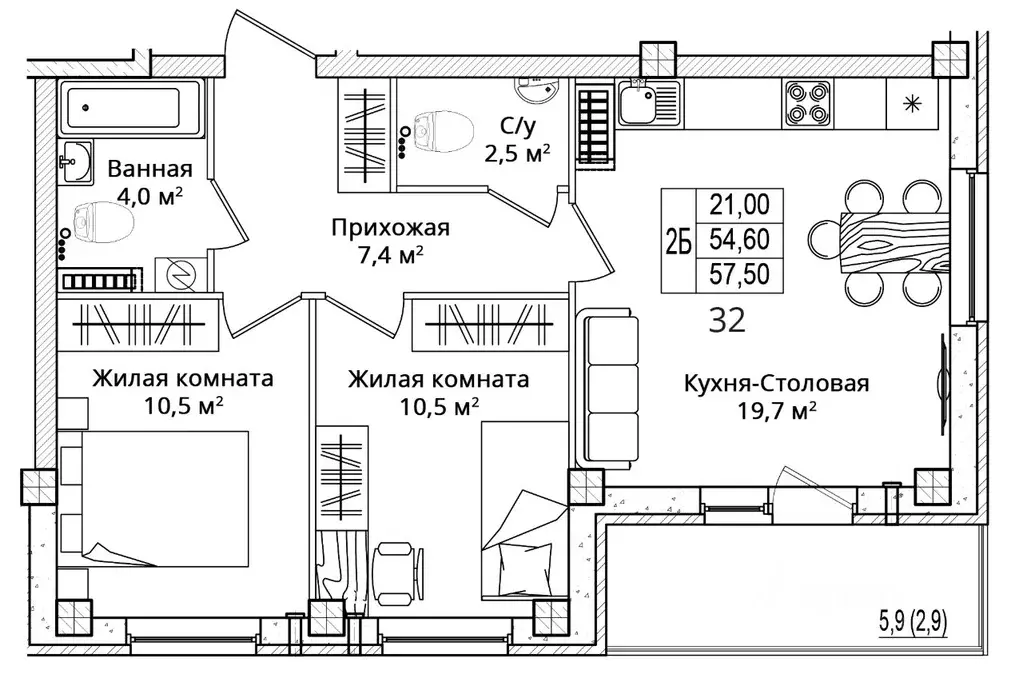 2-к кв. Псковская область, Псковский район, Завеличенская волость, д. ... - Фото 1