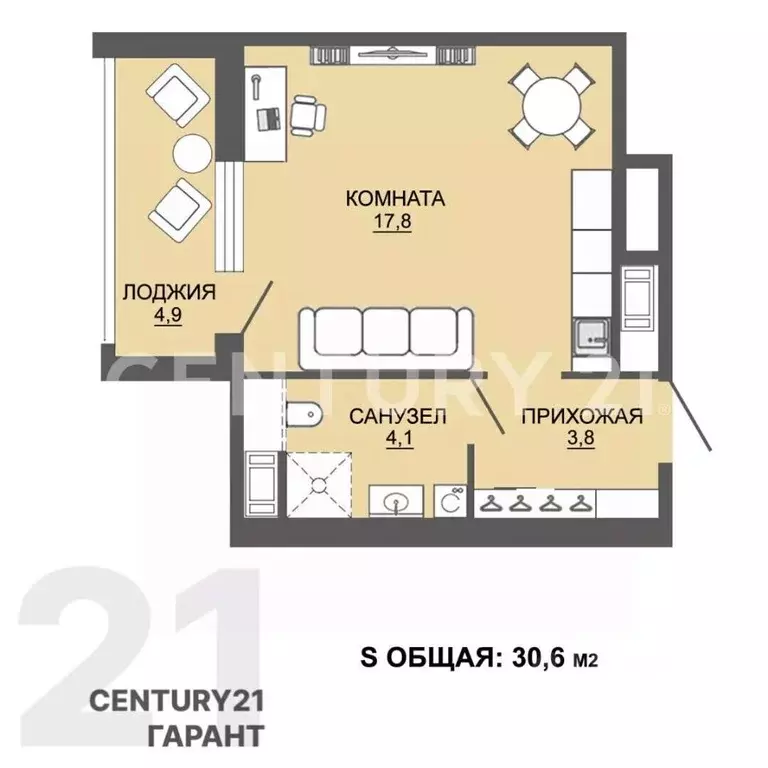 Студия Санкт-Петербург 1-й Предпортовый проезд, 1с1 (25.7 м) - Фото 2