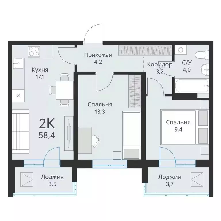 2-к кв. Новосибирская область, Обь  (54.9 м) - Фото 0