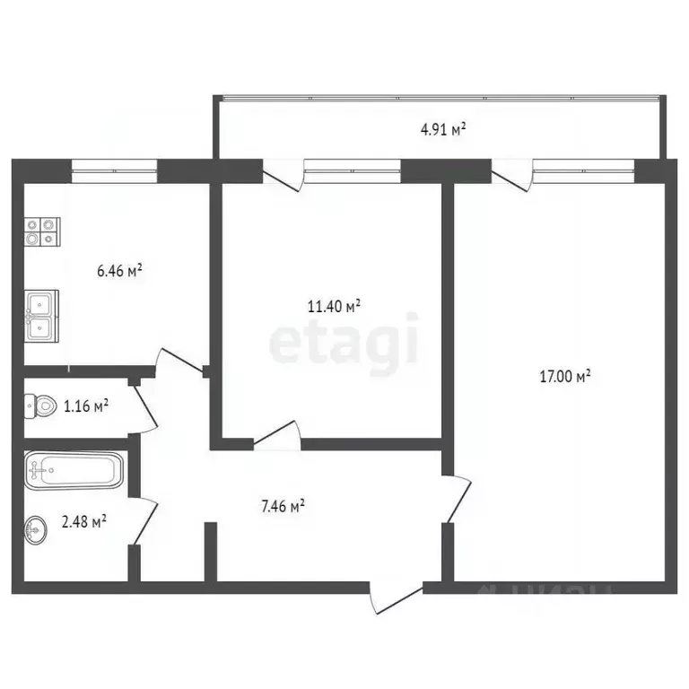 2-к кв. Псковская область, Псков ул. Максима Горького, 25 (45.7 м) - Фото 2