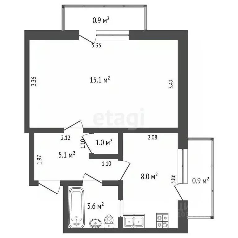 1-к кв. Крым, Феодосия ул. Володарского, 35 (36.8 м) - Фото 2