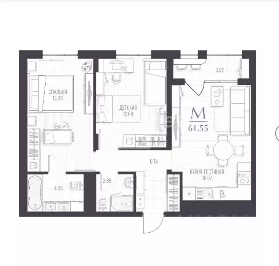 2-к кв. Курская область, Курск ул. Чехова, 3 (61.6 м) - Фото 1