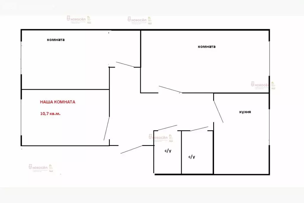 1к в 3-комнатной квартире (10 м) - Фото 1