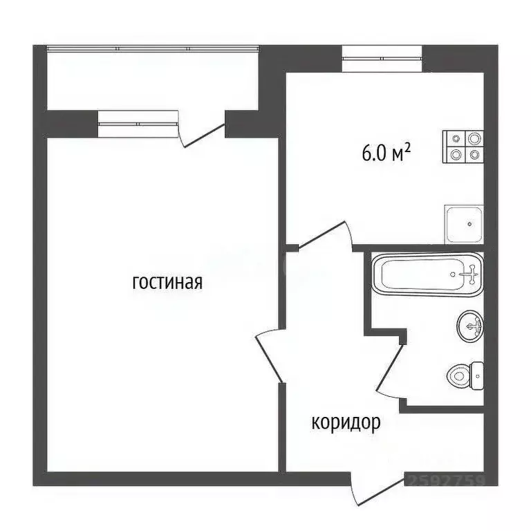 1-к кв. Тамбовская область, Тамбов Эскадронная ул., 4 (30.9 м) - Фото 1