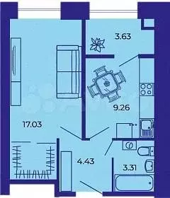 1-к. квартира, 37,7м, 5/9эт. - Фото 1