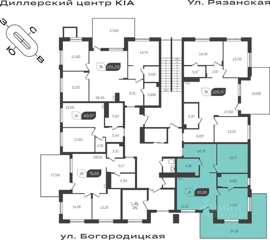 2-к кв. Тульская область, Тула ул. Богородицкая, 8В (78.9 м) - Фото 1