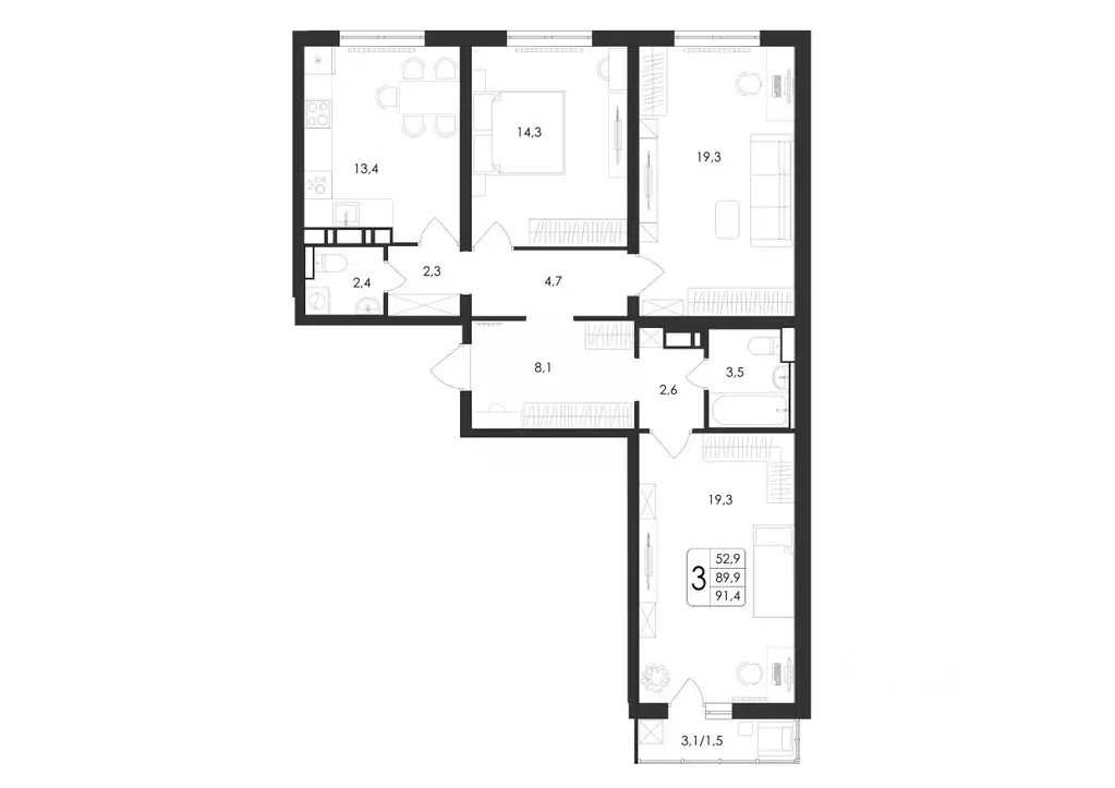 3-к кв. Воронежская область, Воронеж ул. Шишкова, 140Б/21 (91.4 м) - Фото 0