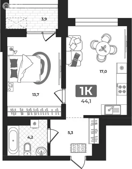 1-комнатная квартира: Тюмень, улица Разведчика Кузнецова, 16 (44.1 м) - Фото 1