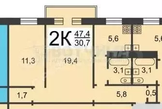 2-к. квартира, 47,4 м, 2/5 эт. - Фото 0