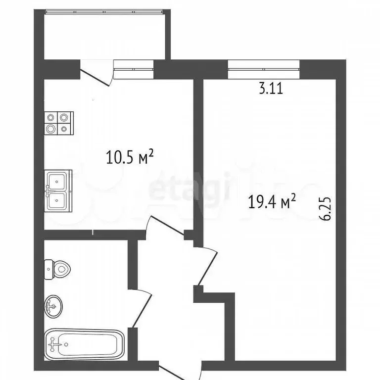 1-к. квартира, 38 м, 3/3 эт. - Фото 0