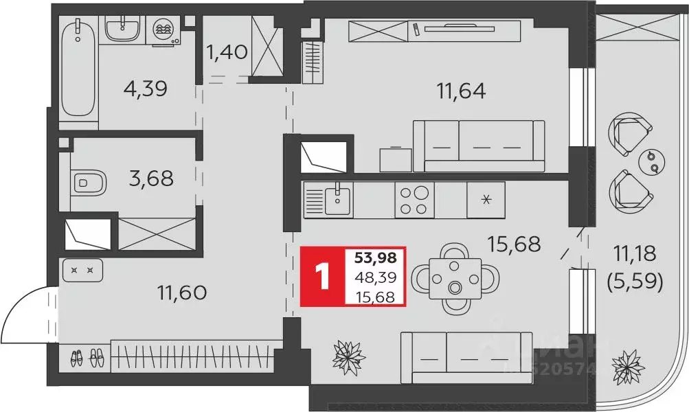 1-к кв. Ростовская область, Батайск ул. Воровского, 53 (53.98 м) - Фото 1