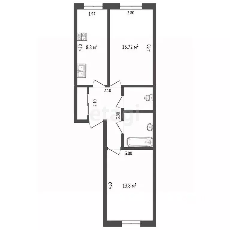 2-к кв. Вологодская область, Великий Устюг ул. Кирова, 31А (51.2 м) - Фото 1