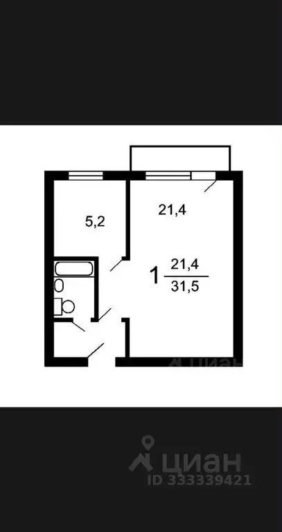 Квартира, 1 комната, 31.4 м - Фото 1