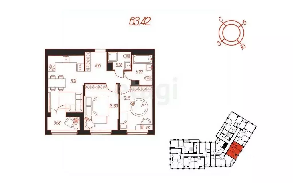 2-к кв. Тульская область, Тула ул. Каракозова, 75 (63.42 м) - Фото 1