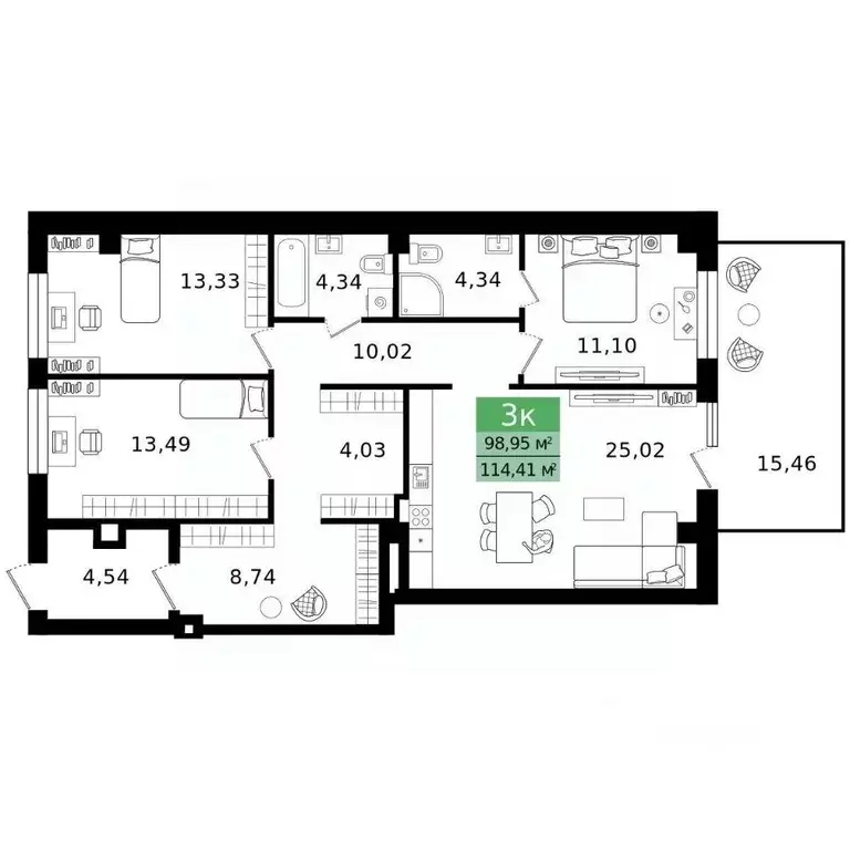 3-к кв. Курганская область, Курган просп. Конституции (114.41 м) - Фото 2