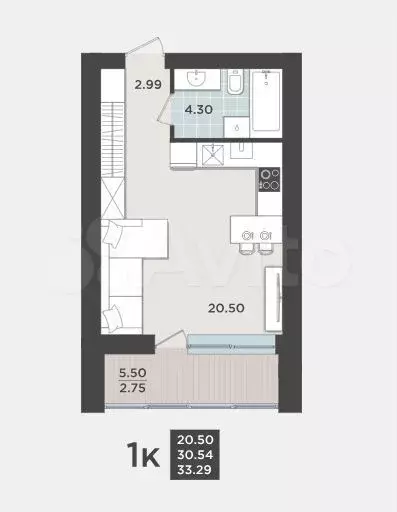 Квартира-студия, 30,5 м, 5/9 эт. - Фото 1