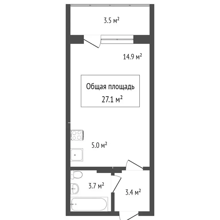 Квартира-студия: Новосибирск, Приморская улица, 24 (26.1 м) - Фото 0