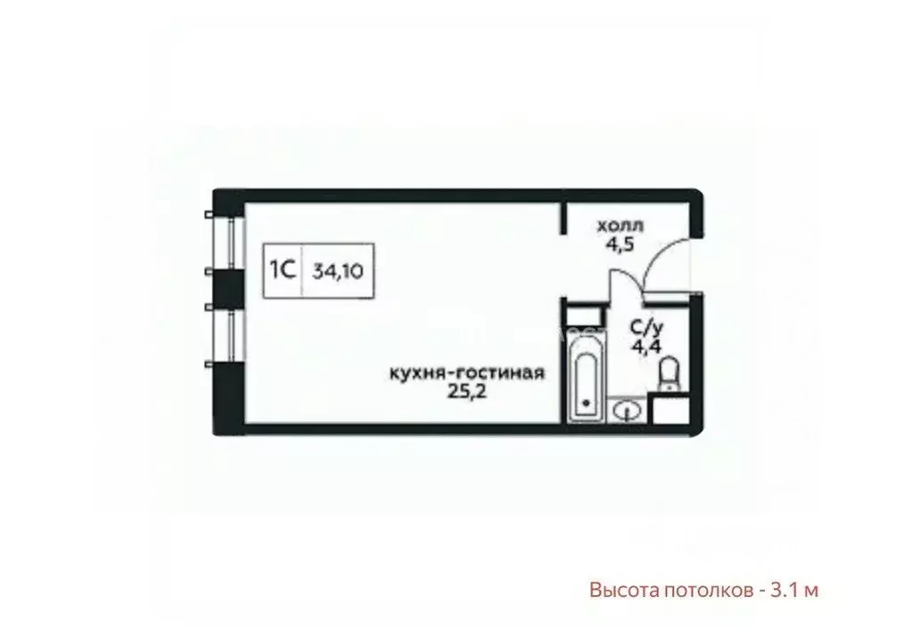 Студия Москва Стремянный пер., 2 (34.1 м) - Фото 2
