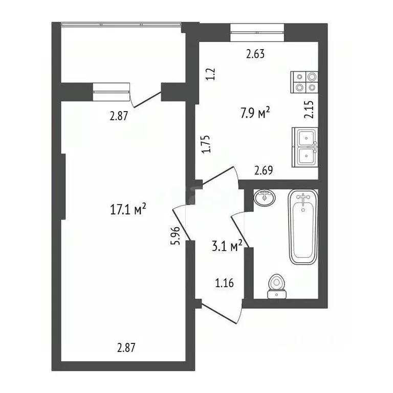 1-к кв. Ямало-Ненецкий АО, Ноябрьск ул. Энтузиастов, 26 (32.0 м) - Фото 1