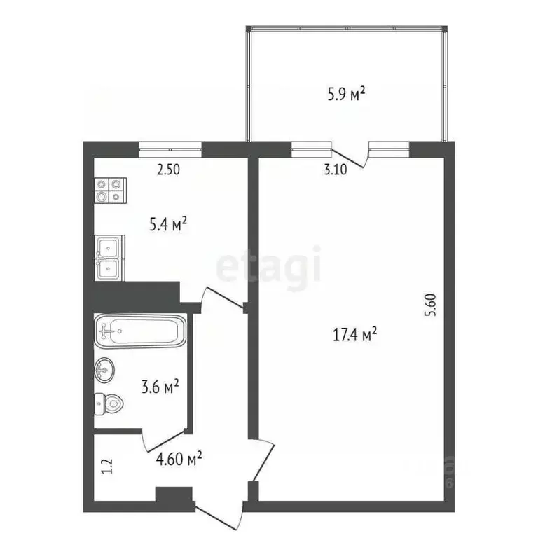 1-к кв. Крым, Ялта ул. Кривошты, 9 (36.3 м) - Фото 2