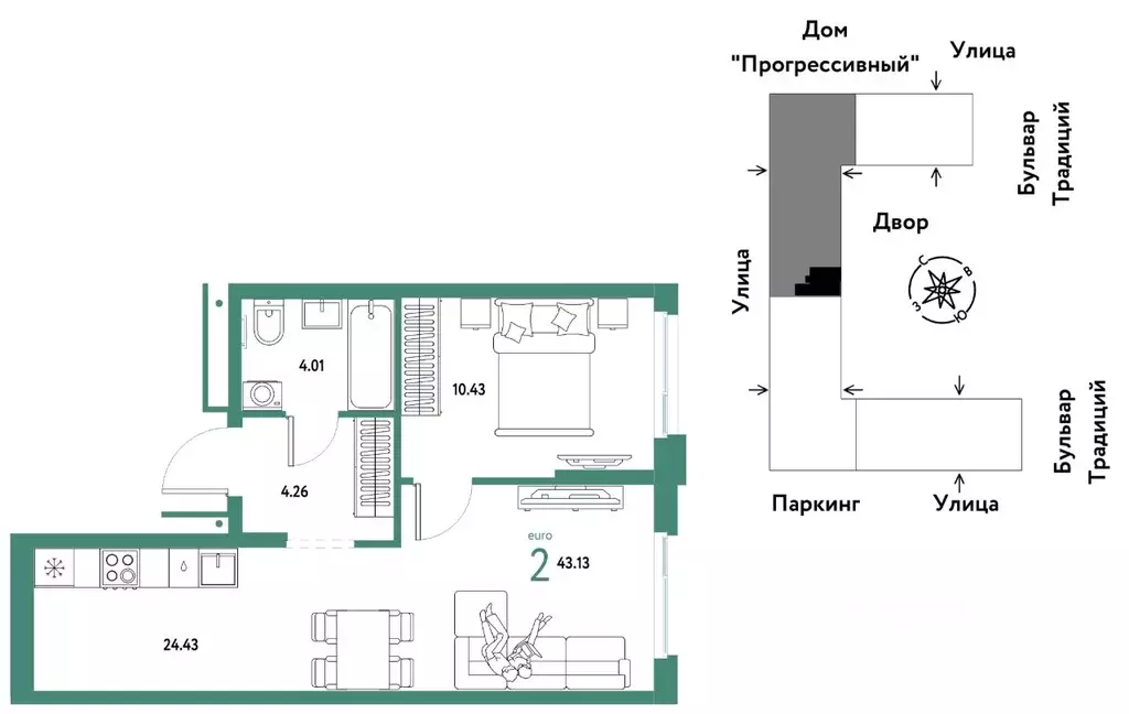 2-к кв. Тюменская область, Тюмень ул. Андрея Кореневского, 1к1 (43.13 ... - Фото 0