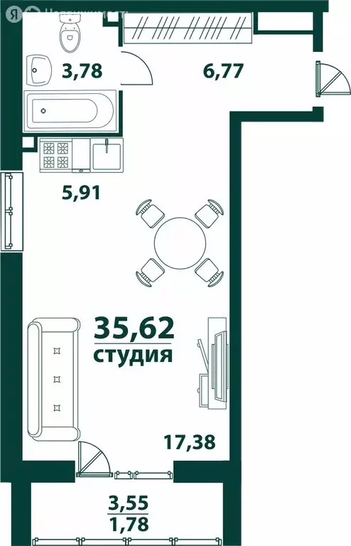 Квартира-студия: Ульяновск, 19-й микрорайон, ЖК Аквамарин-2, 3 (35.62 ... - Фото 1