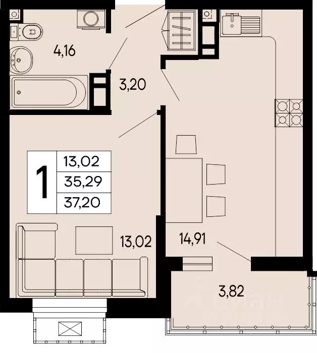 1-к кв. Адыгея, Майкоп 9 Мая ул. (37.2 м) - Фото 1