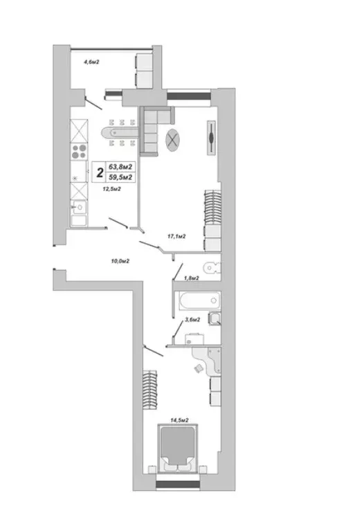Продаётся 2-к квартира, 63.8 м - Фото 1