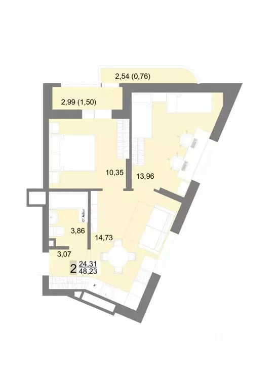 2-к кв. Свердловская область, Екатеринбург ул. Тенистая, 8с5 (48.23 м) - Фото 1
