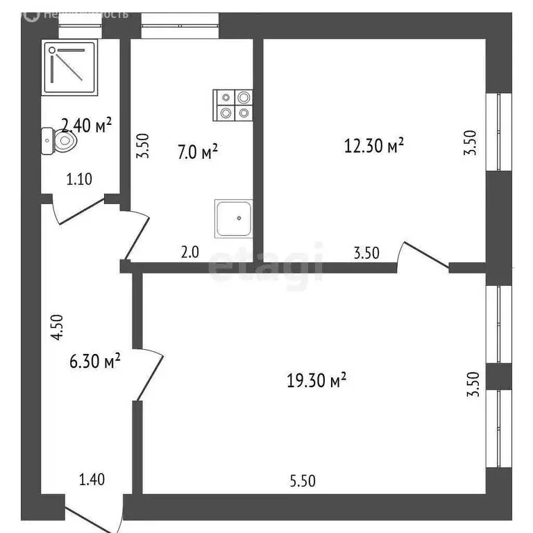2-комнатная квартира: Бала-Четырман, Советская улица, 16 (47.3 м) - Фото 0