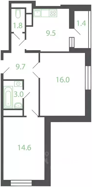 2-к кв. Московская область, Котельники Новые Котельники мкр, 18 (59.2 ... - Фото 2