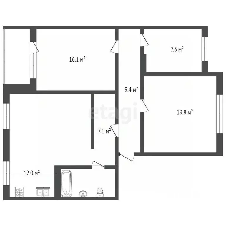 3-к кв. Коми, Усинск ул. Ленина, 19 (87.2 м) - Фото 1