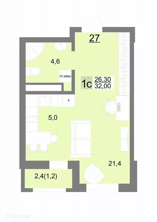 Продаётся квартира-студия, 32.2 м - Фото 0