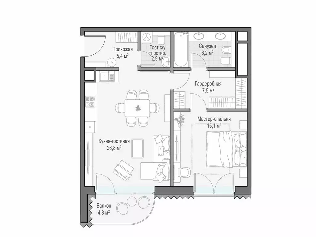 1-комнатная квартира: Москва, Большой Толмачёвский переулок, 5с1 (66.4 ... - Фото 1