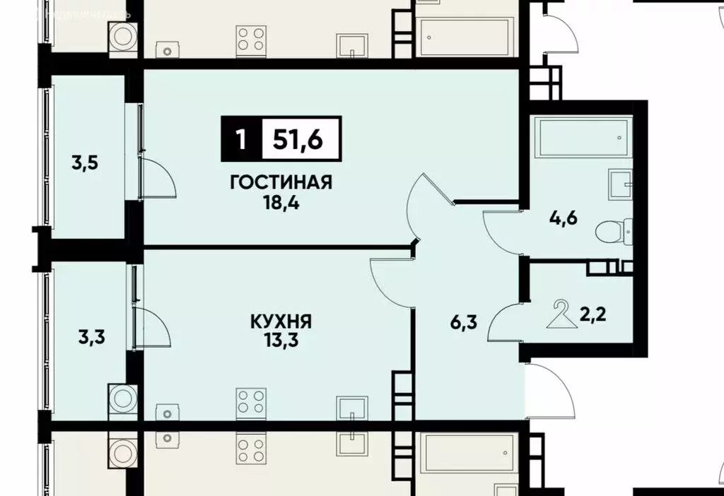 1-комнатная квартира: Ставрополь, улица Андрея Голуба, 16 (51.2 м) - Фото 0