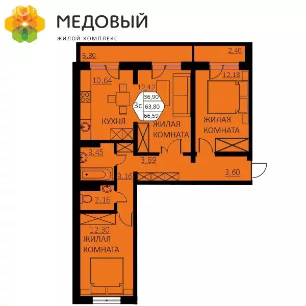 3-комнатная квартира: деревня Кондратово, улица Г.Н. Нифантова, 4А ... - Фото 1