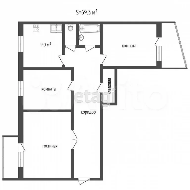 3-к. квартира, 67 м, 8/9 эт. - Фото 0