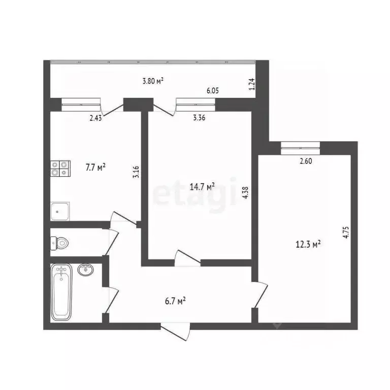 2-к кв. Омская область, Омск просп. Космический, 32 (47.0 м) - Фото 2