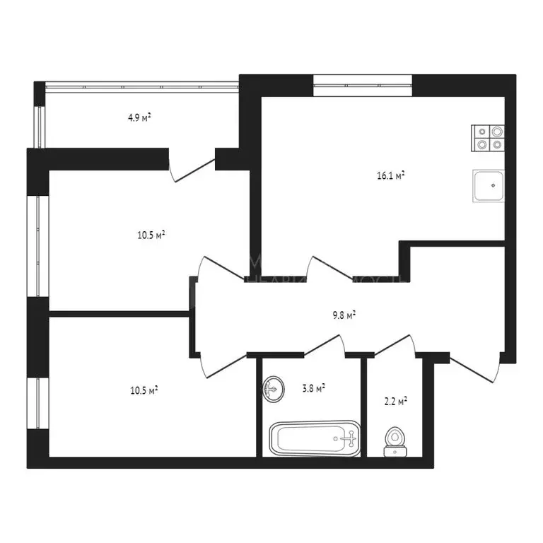 2-комнатная квартира: Тюмень, Ямская улица, 159с1/3 (55.3 м) - Фото 0