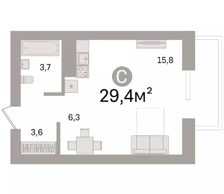 Квартира-студия: Новосибирск, улица Бородина, 56 (29.4 м) - Фото 0