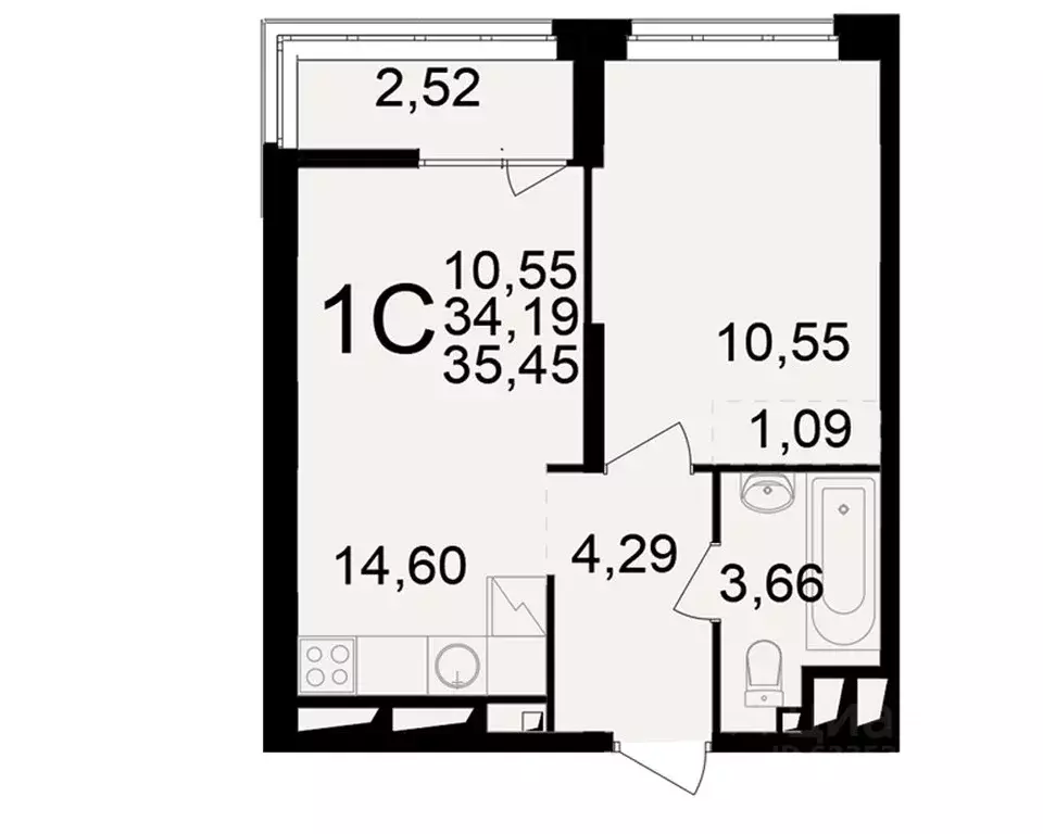 1-к кв. Рязанская область, Рязань ул. Чкалова (34.19 м) - Фото 1